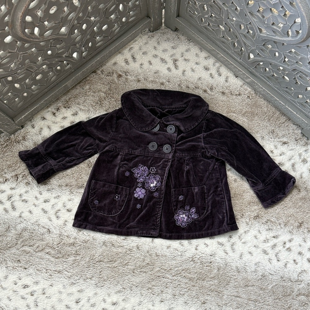 Koala Kids purple velvet jacket baby girls 18 months sequins floral embroidery